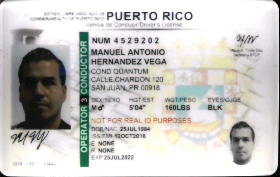 Puerto Rico sample drivers license