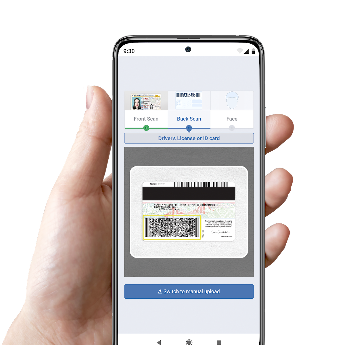 digital identity verification ID scanning the back of a drivers license