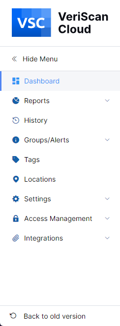 VeriScan Cloud menu