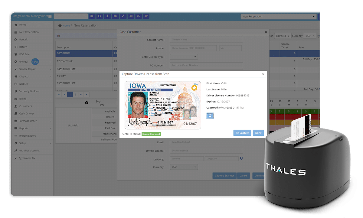 ID scanning into integraRental software using a Thales CR5400 scanner