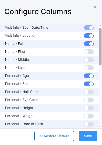 configure columns in VeriScan