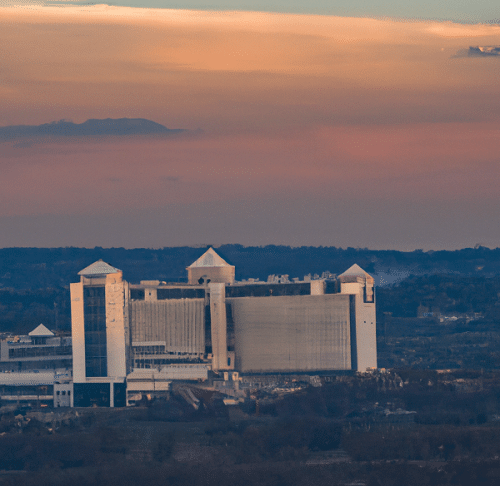 Outside of Missouri casino at dusk