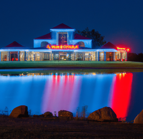 Outside of Oregon casino in front of a pond