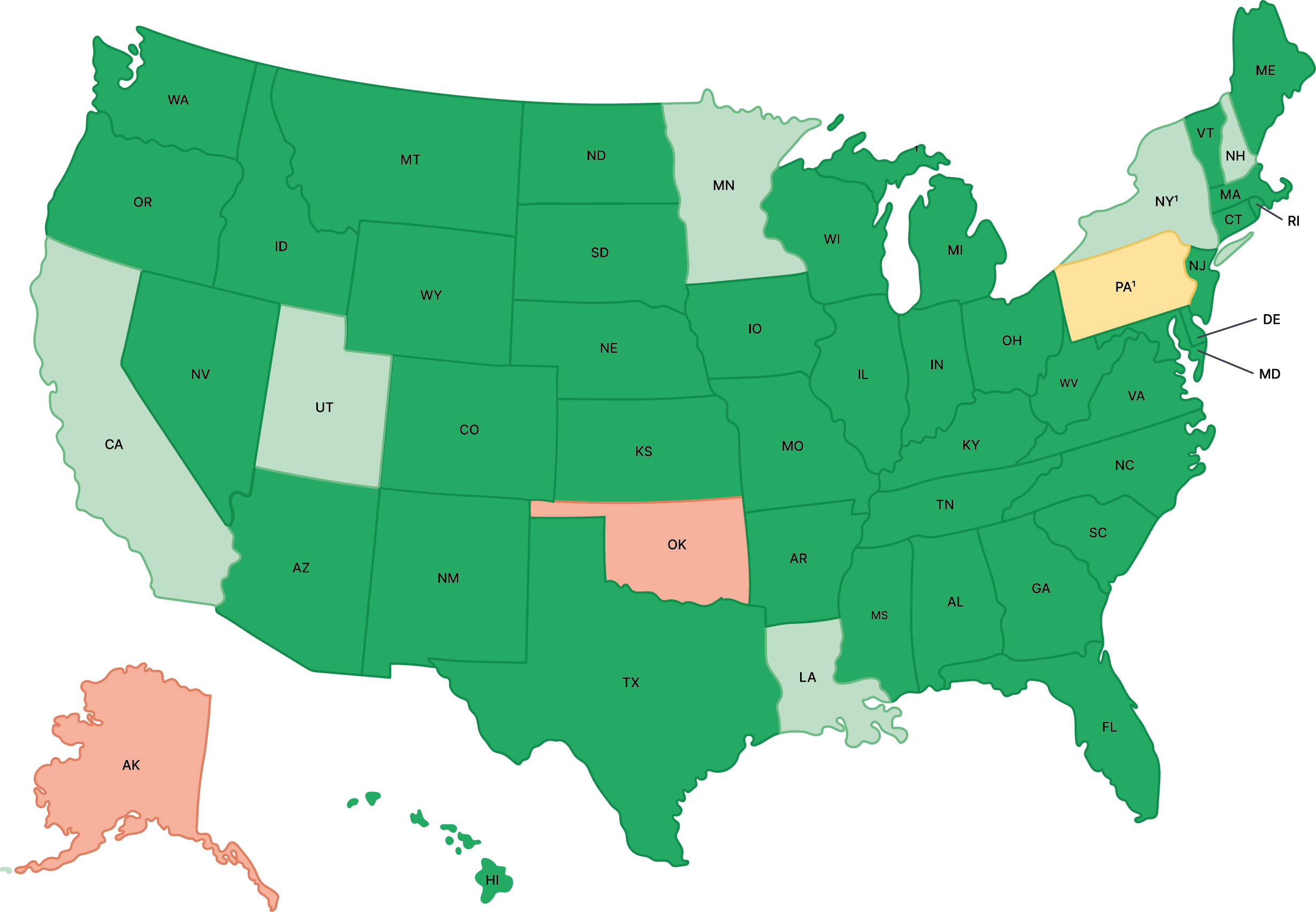 US map of states with availability of DMV data verification