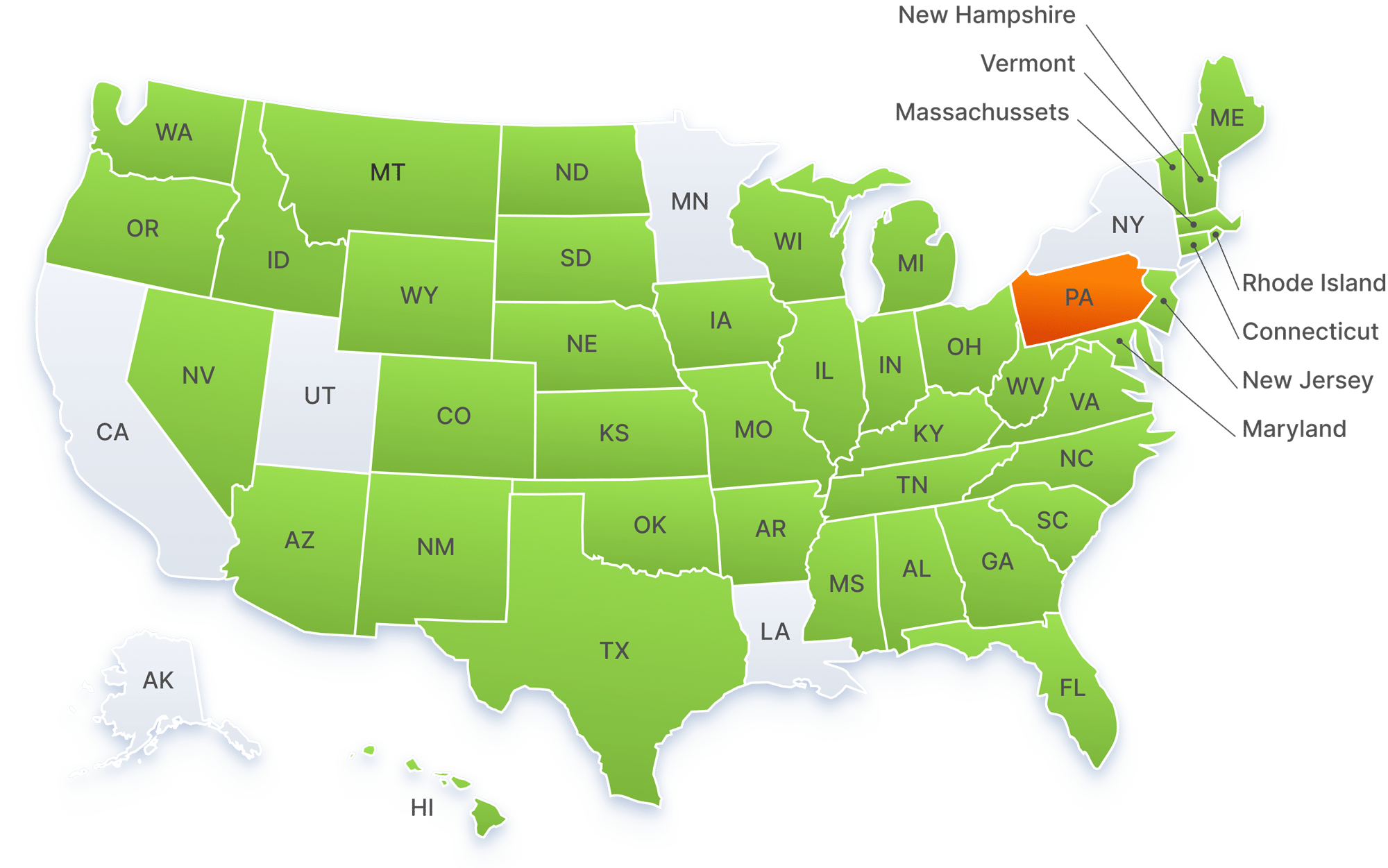 US map of states with availability of DMV data verification