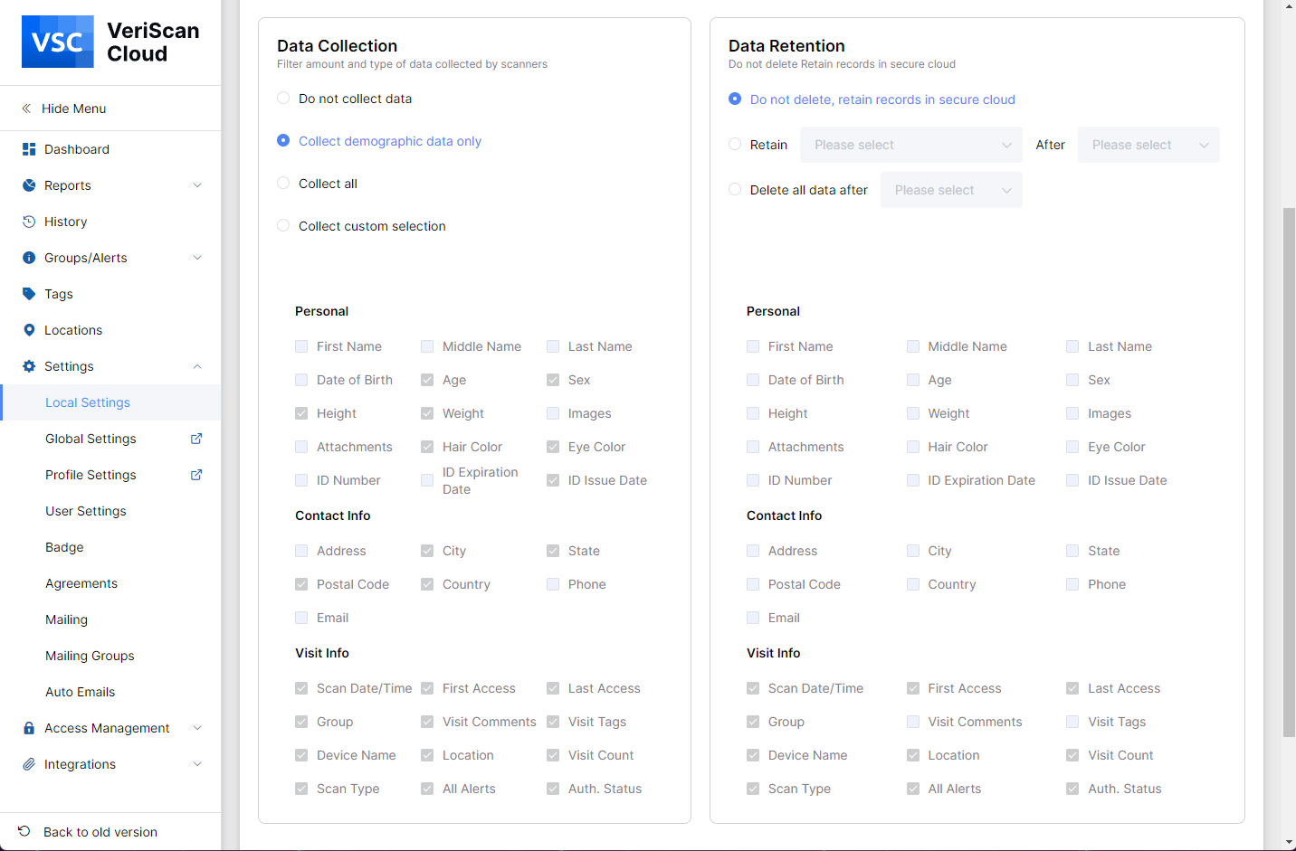 PII settings in VeriScan