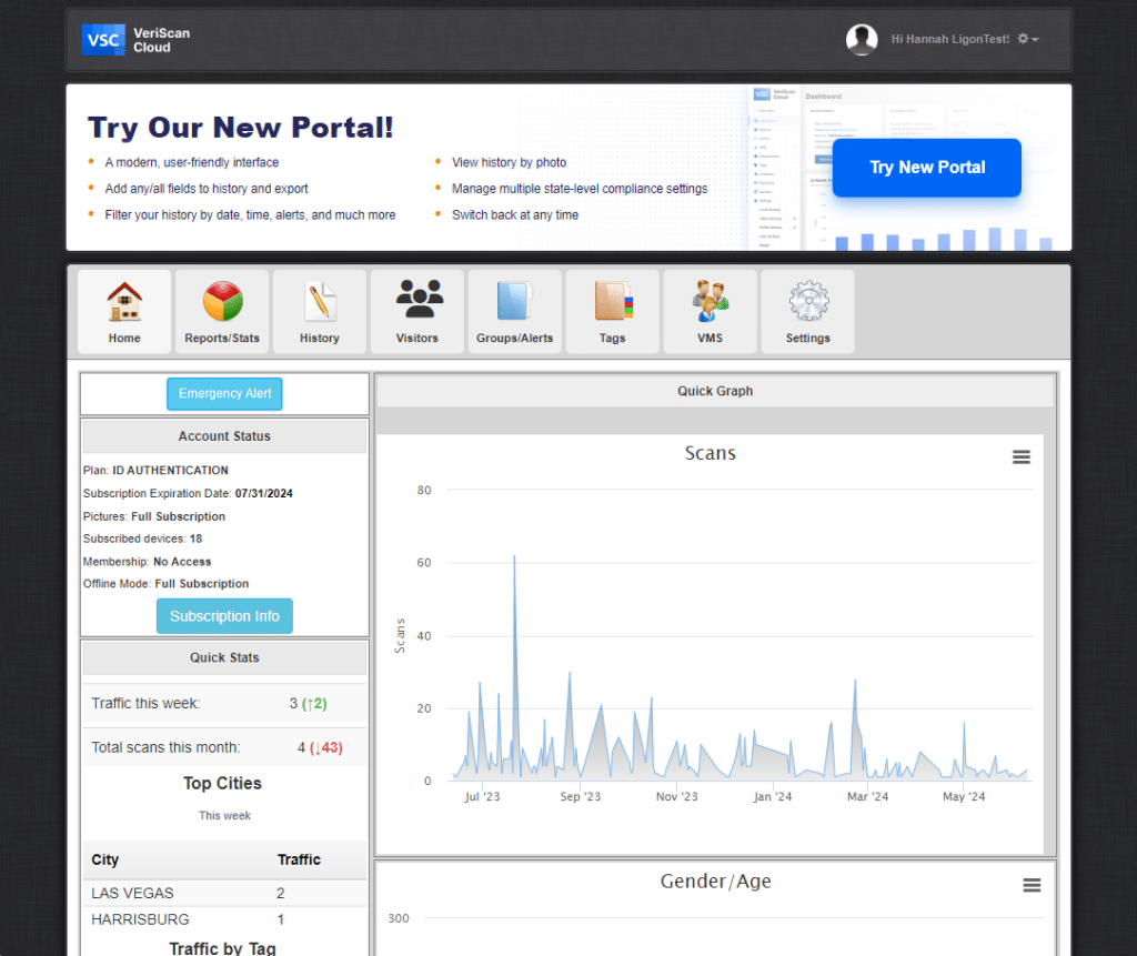 veriscanonline.com old portal screenshot with migration button