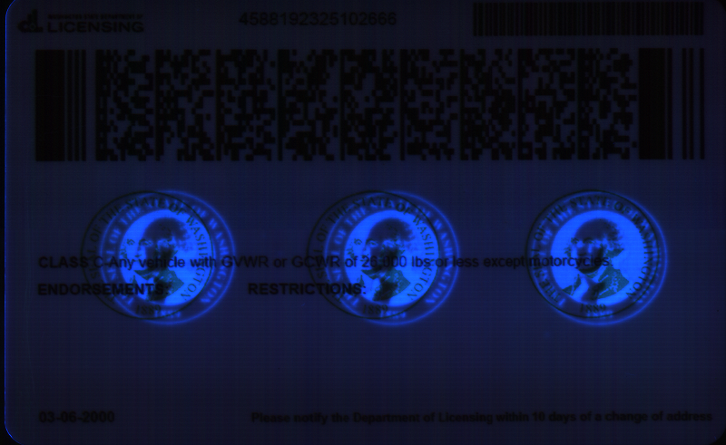 blue George Washington hologram security feature on ID