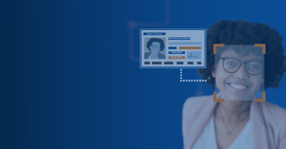 woman with facial recognition matching ID.
