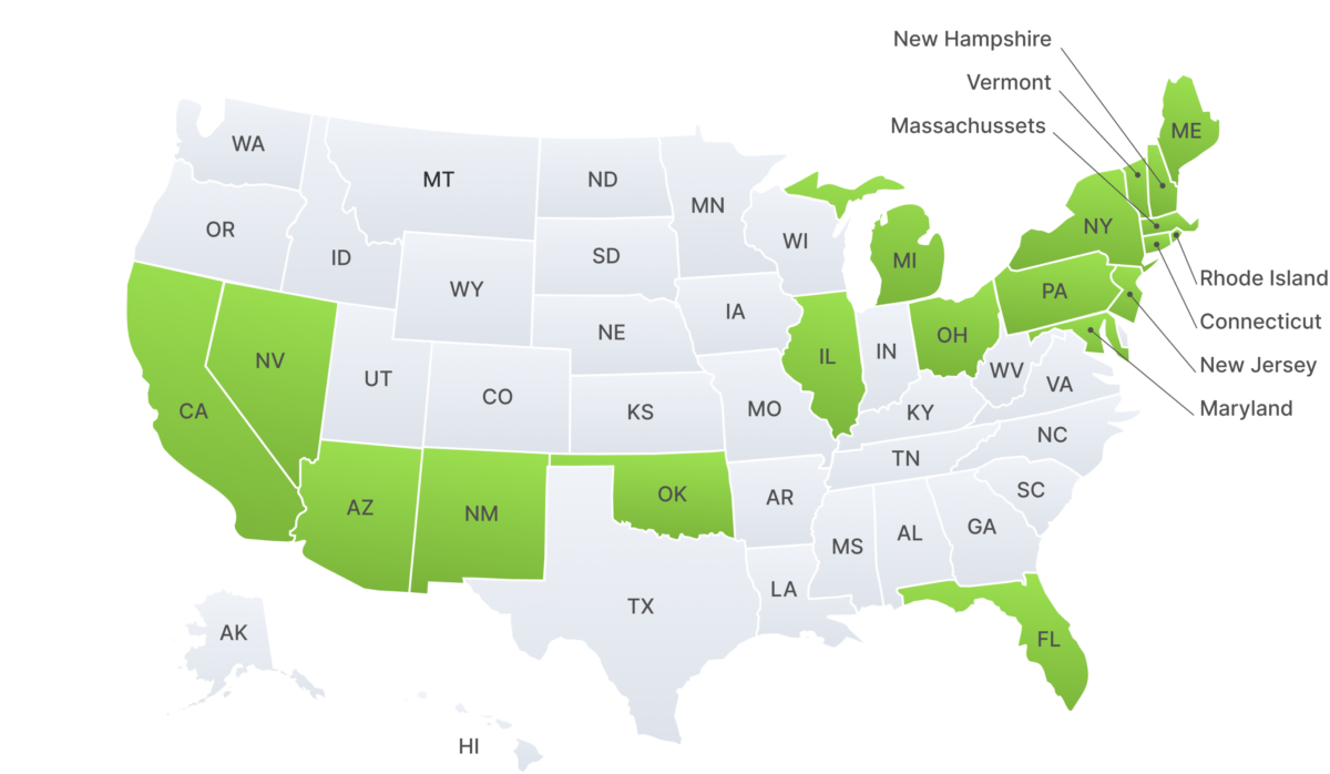 Map of states with MMJ cards accepted by VeriScan in 2022