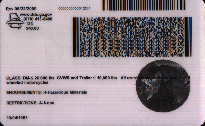 black and white barcode security feature on the back on an ID