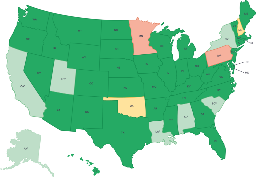 US map of states with availability of DMV data verification
