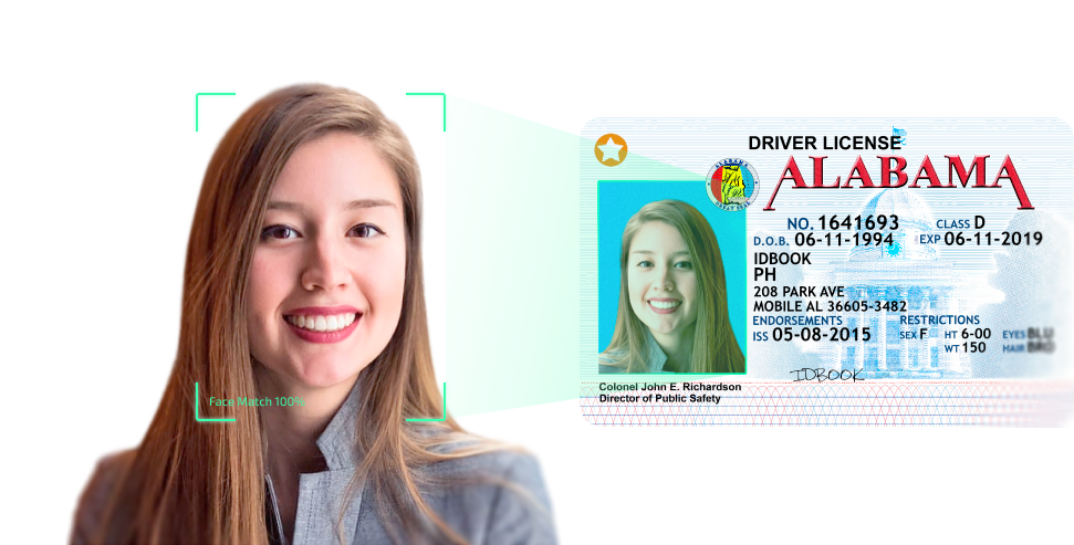Woman's face being compared successfully to the photo on her ID