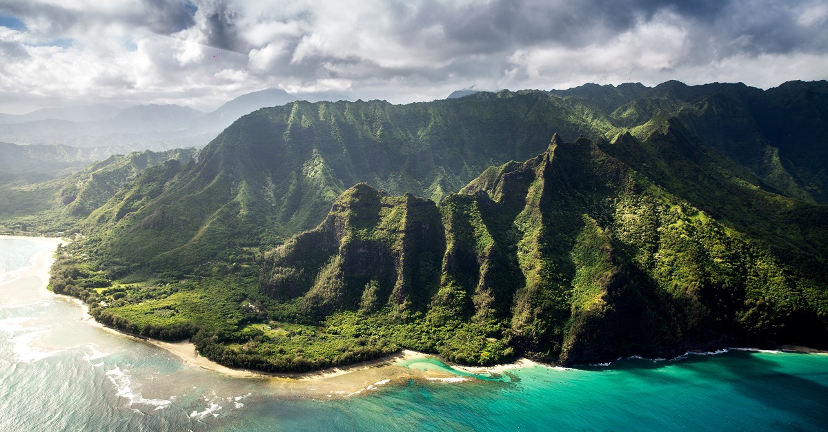 Hawaiian mountains meeting the ocean