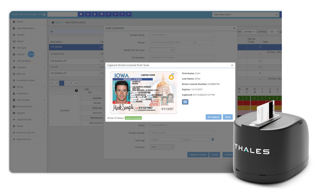 ID scanning into integraRental software using a Thales CR5400 scanner