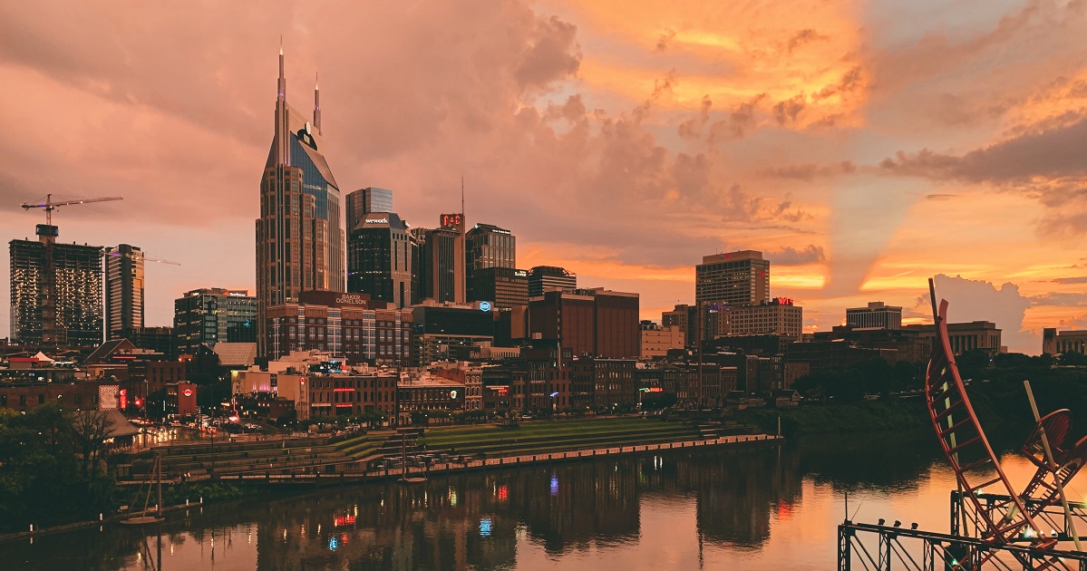 Nashville, Tennessee skyline at sunset