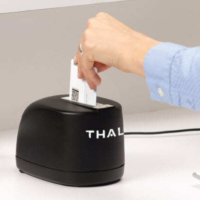 ID being scanned using the Thales CR5400 ID scanner