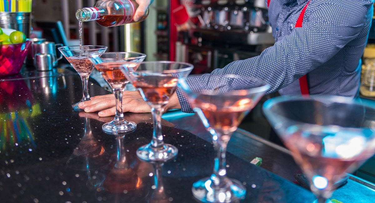 bar counter with martini glasses