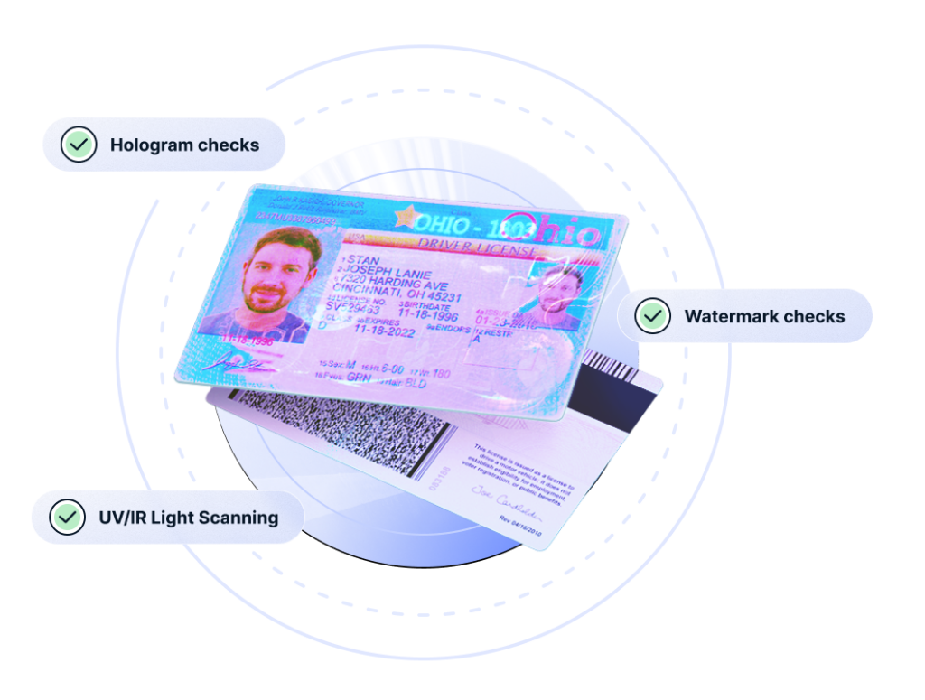 ID being authenticated with ultraviolet light