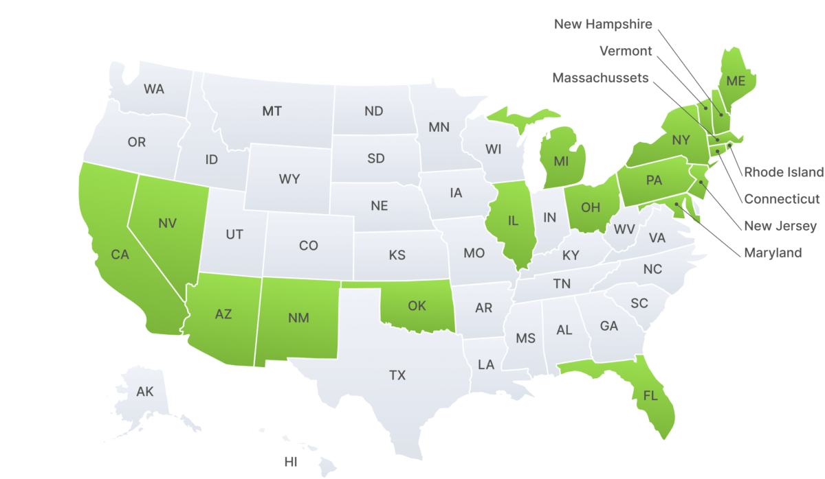 Map of states with MMJ cards accepted by VeriScan in 2022