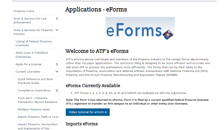 Screenshot of the ATF website for submitting electronic fingerprints