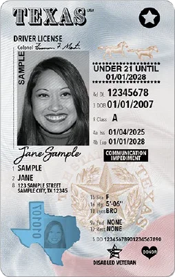 New Texas minor driver's license and identification card