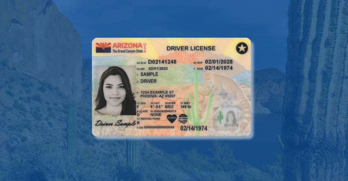 Arizona sample ID in front of transparent blue background showing Arizona scenery