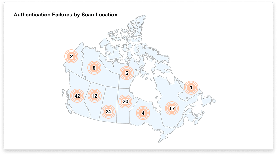 Authentication failure map of Canada - VeriScan