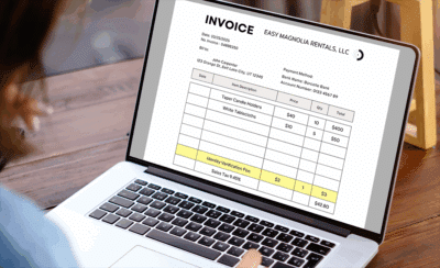 A computer showing an invoice with an identity verification fee