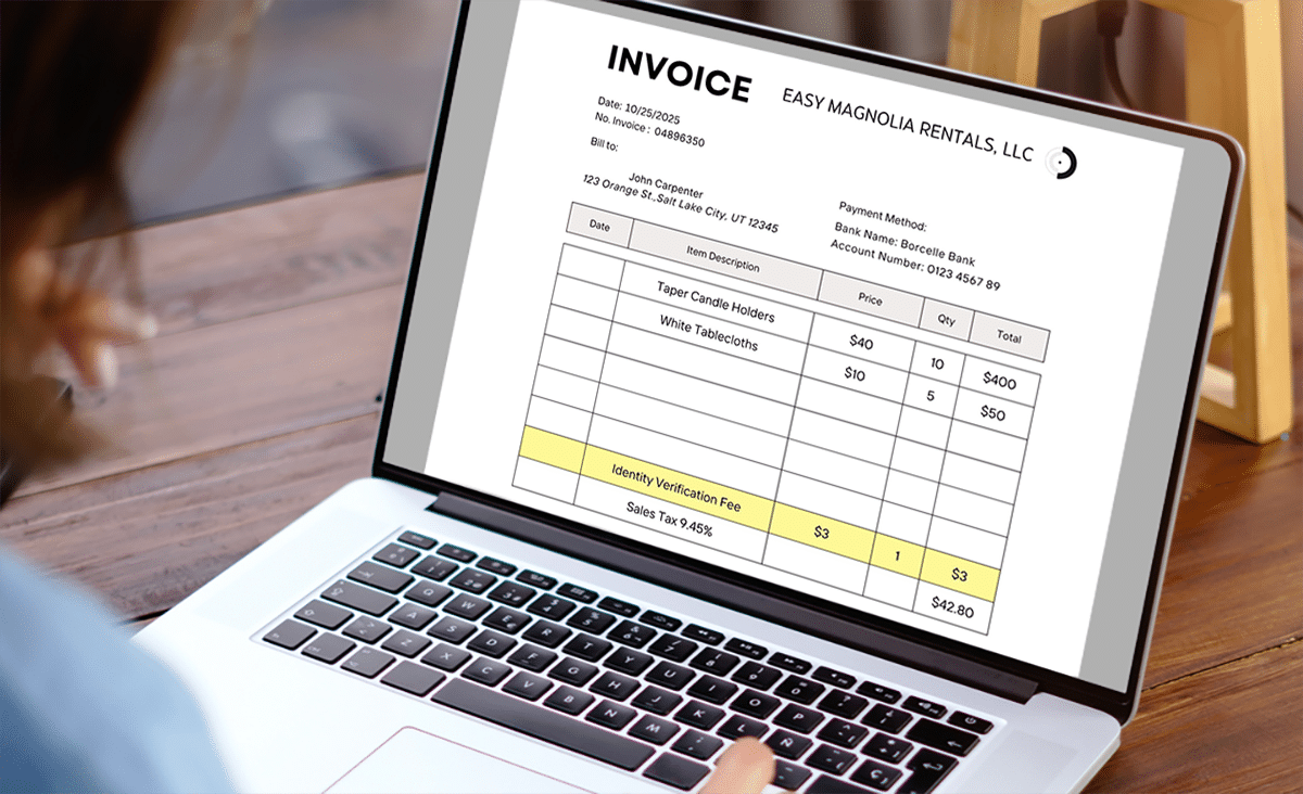 A computer showing an invoice with an identity verification fee