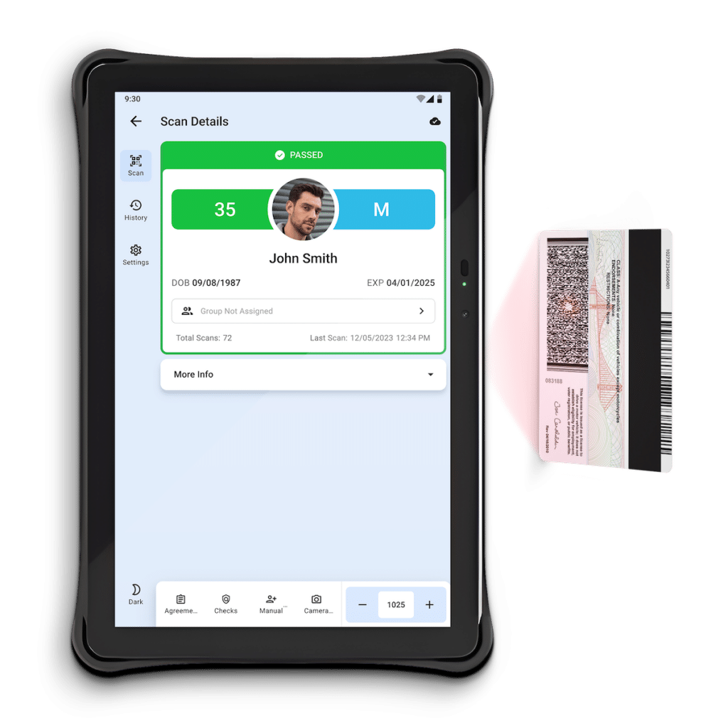 Custom America T Range tablet scanning an ID using VeriScan software