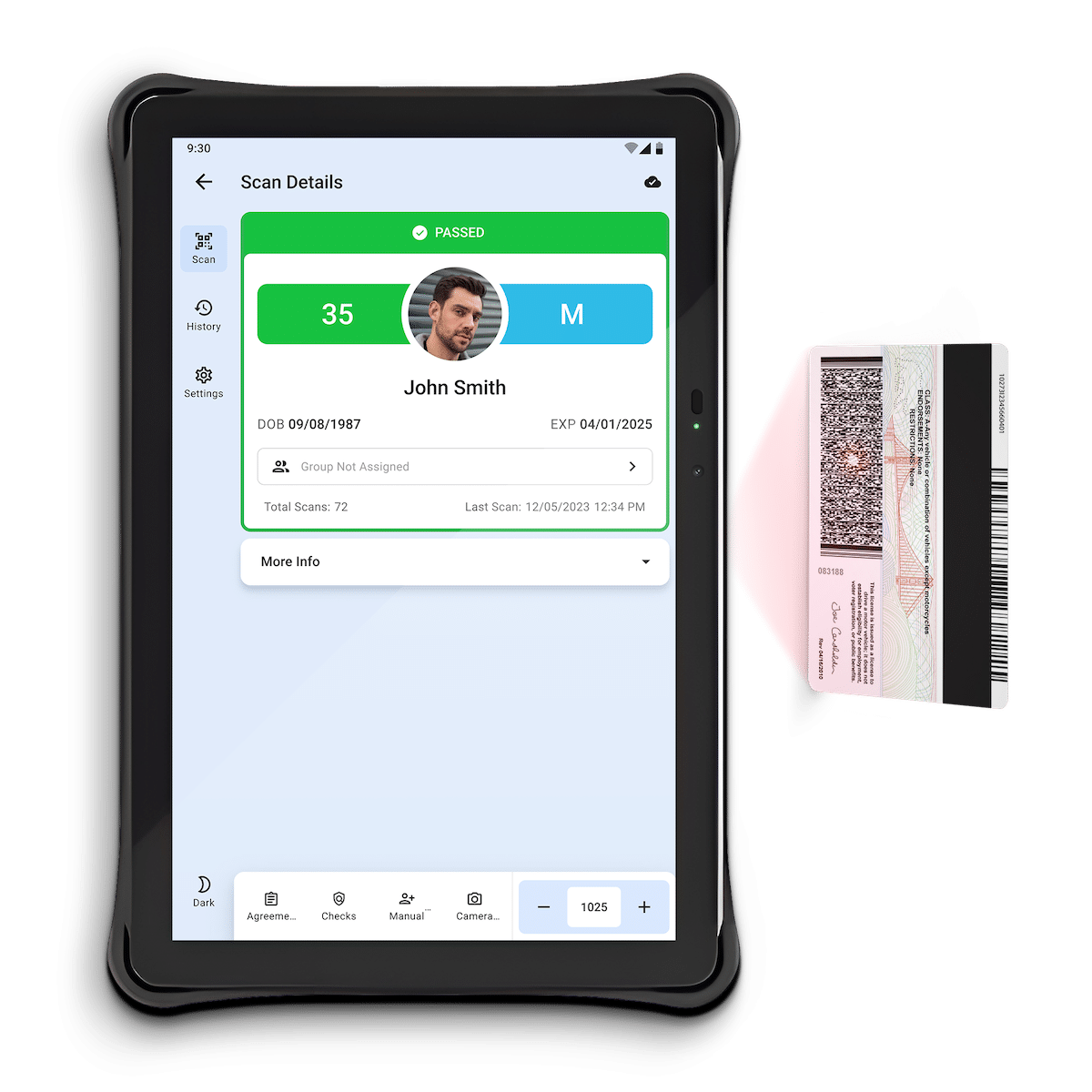 Custom America T Range tablet scanning an ID using VeriScan software