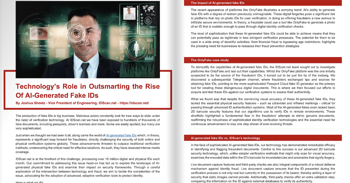 Page from Cyber Defense Magazine about AI-generated fake IDs