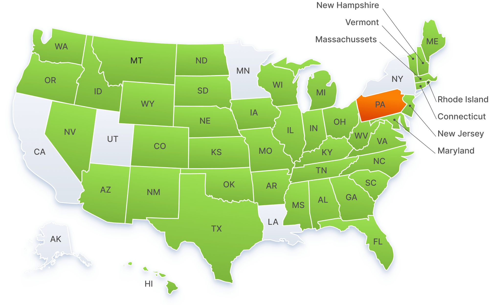 Map of available states for DMV API