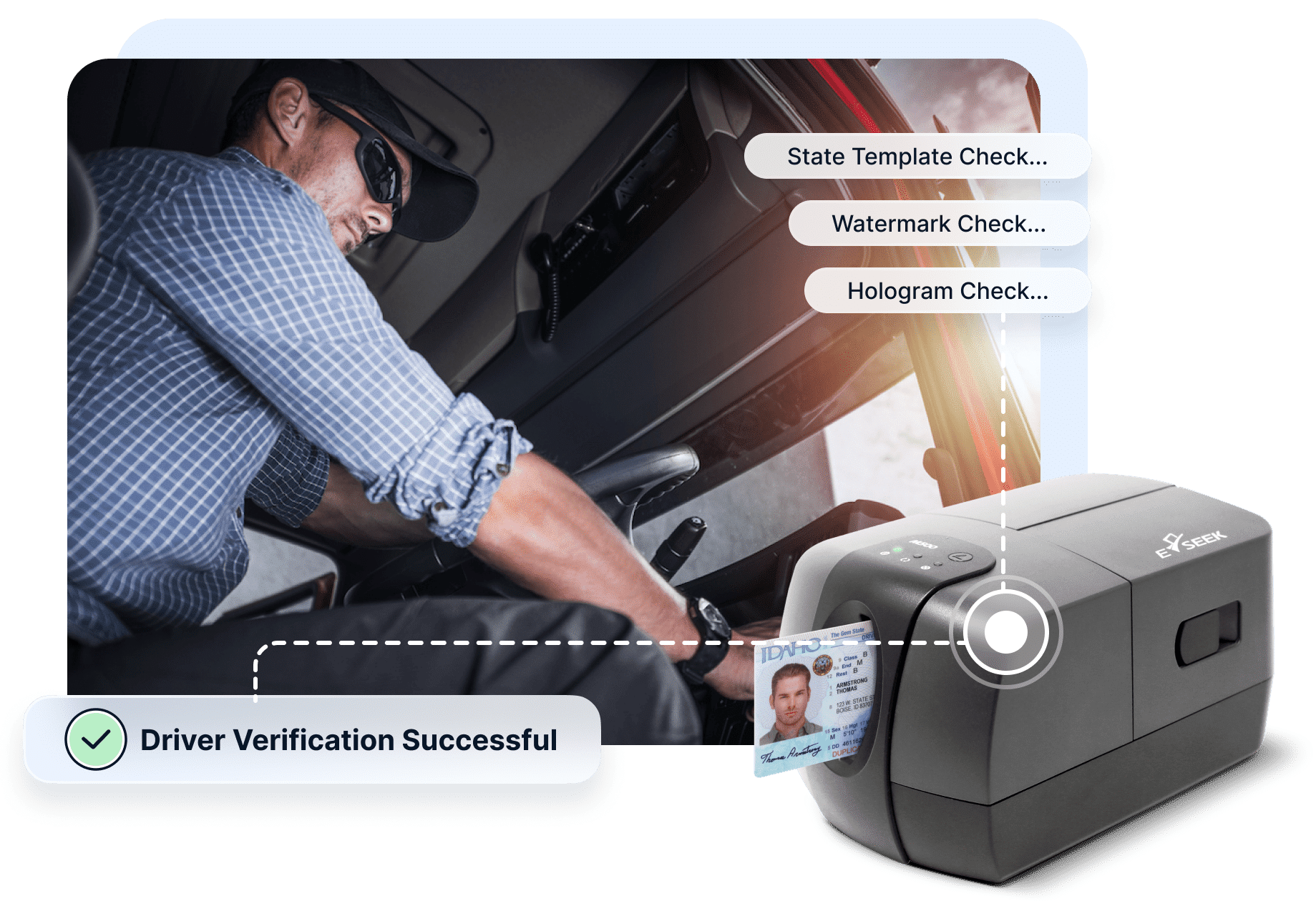 truck driver whose ID has been verified by an M500 ID scanner