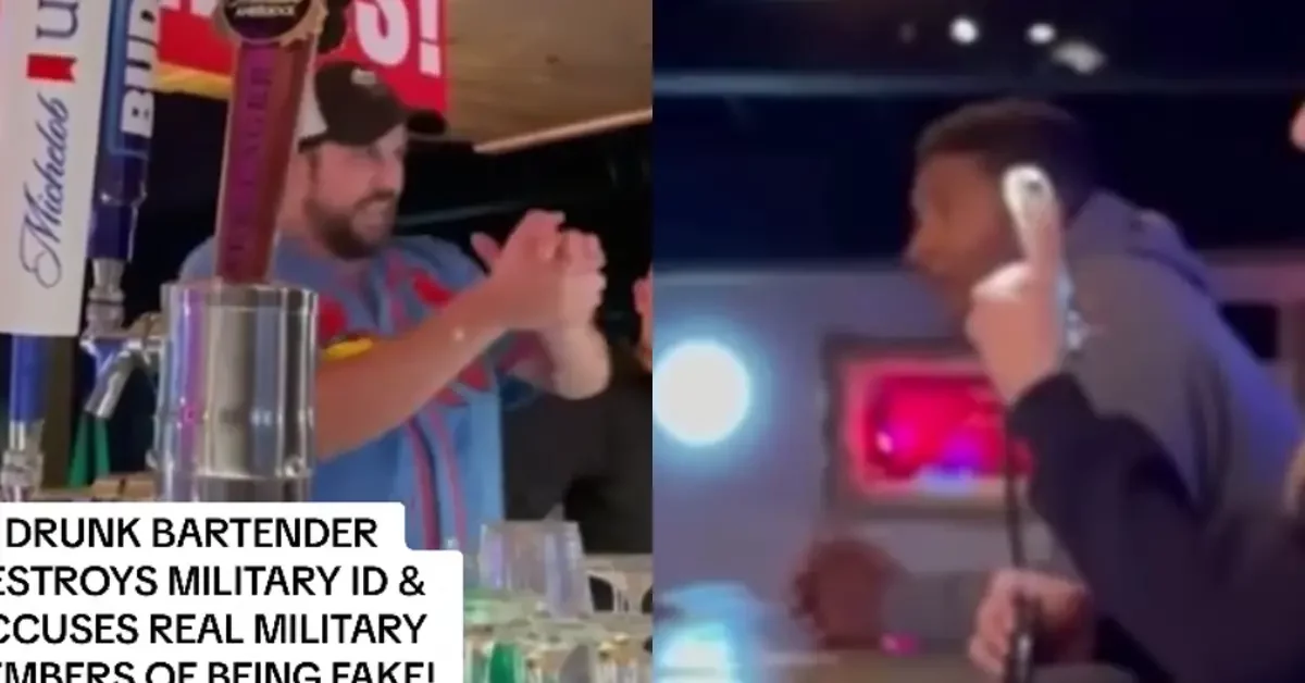Picture of drunk bartender ripping up military ID