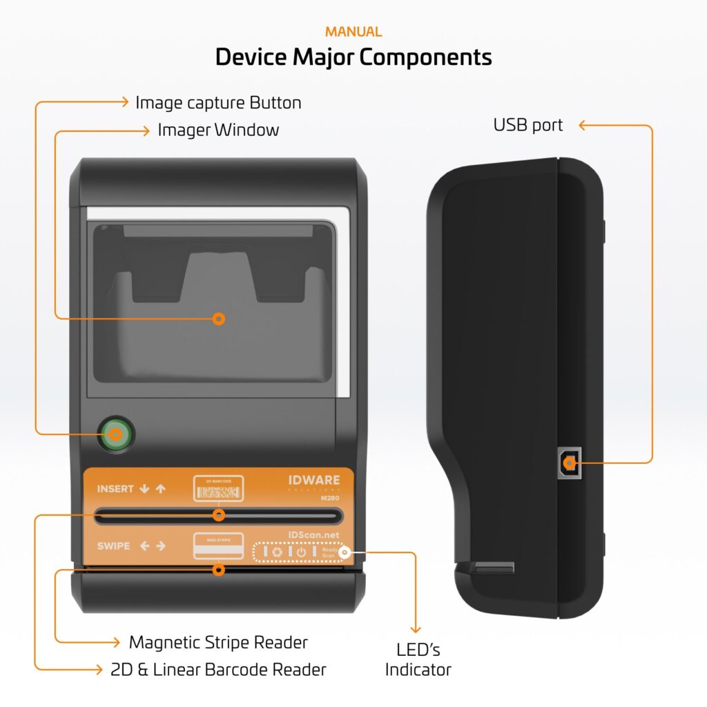 Idware Scanner Shop Now - E-Seek M280 ID Reader - Flatbed ID Scanner & 2D Barcode Reader