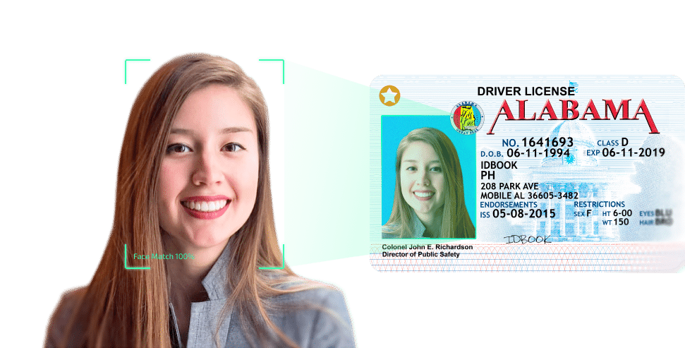 Woman's face being compared successfully to the photo on her ID