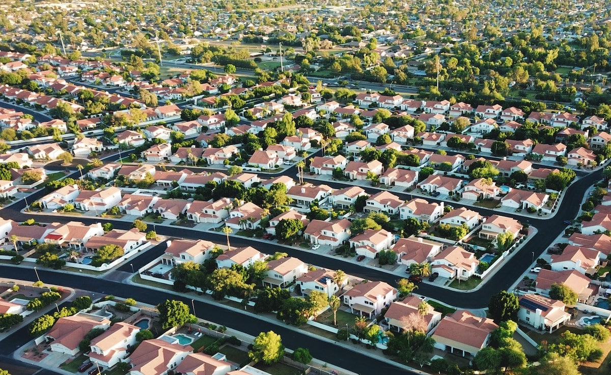 surburban gated community from the sky