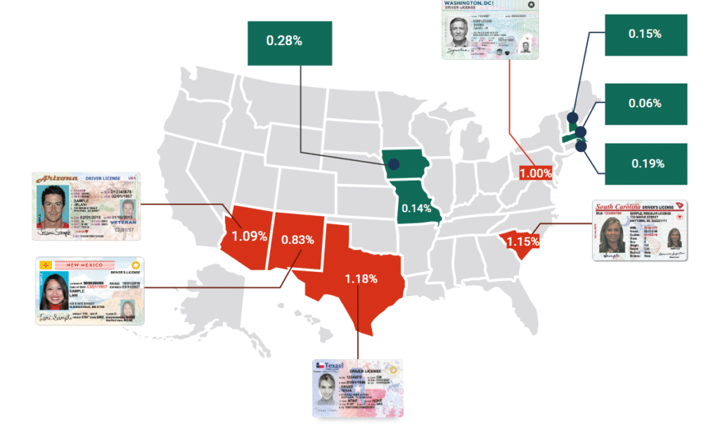 Where fake IDs are being used, according to our fake ID report data