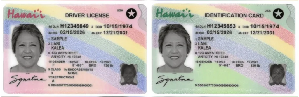 Front of the new Hawaii ID and State ID card
