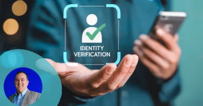 Headshot of CEO Jimmy Roussel in front of AI based identity verification