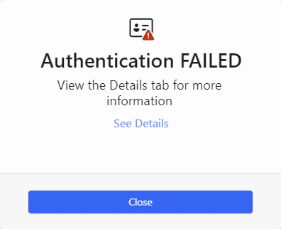 In-app popup in VeriScan when a fake ID failed VeriScan ID Authentication