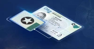 Zoomed in image of the REAL ID symbol on an ID