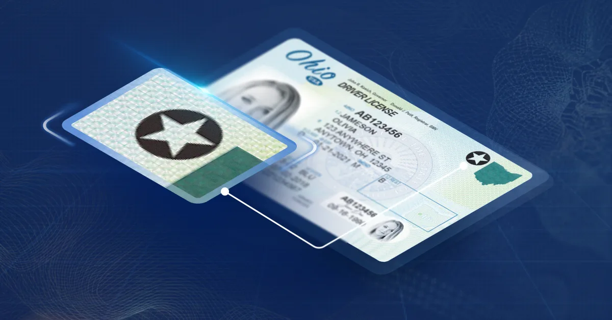 Zoomed in image of the REAL ID symbol on an ID