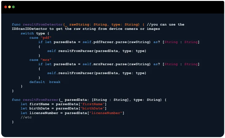 ID scanning integration parsing code