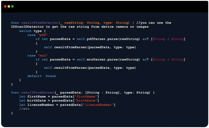 ID scanning integration parsing code