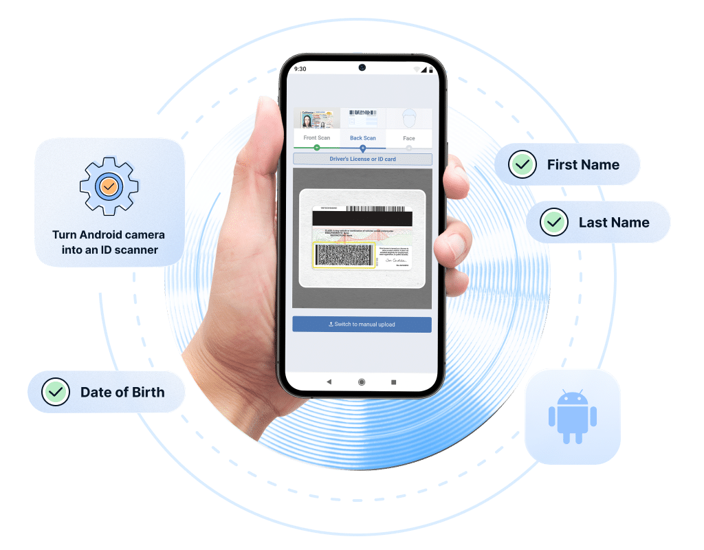 ID being scanned using an Android mobile device