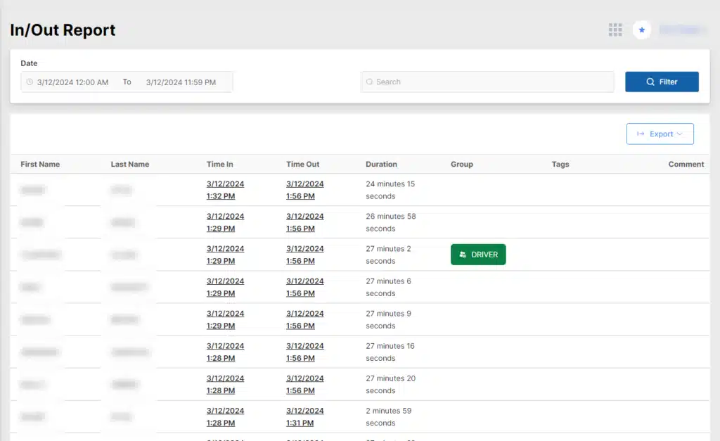 In/out tracking feature in VeriScan visitor management software