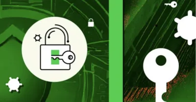 White lock and key and green tech themed background